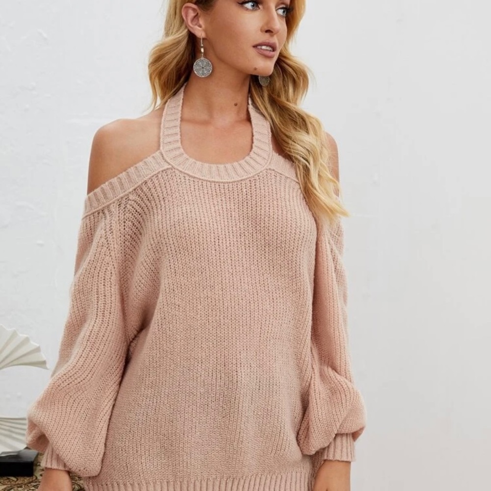 Solid Bishop Sleeve Halter Sweater - Picture 5 of 6